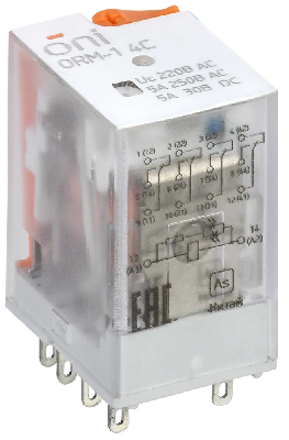 Реле интерфейсное ORM 4C 220В AC со светодиодом и тестовой кнопкой