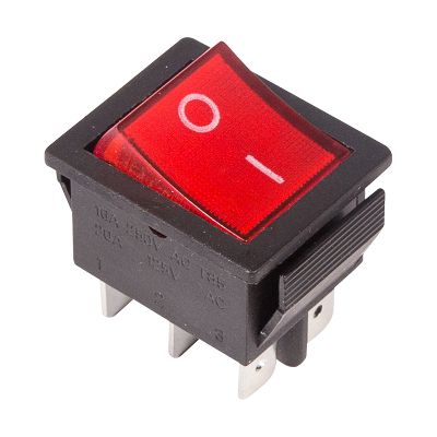 Выключатель клавишный 250V 15А (6с) ON-ON красный с подсветкой (RWB-506, SC-767) Индивидуальная упаковка 1 шт, REXANT