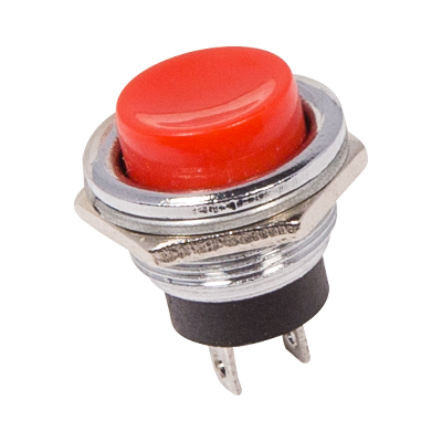 Выключатель-кнопка металл 250V 2А (2с) (ON)-OFF 16.2 красная, REXANT