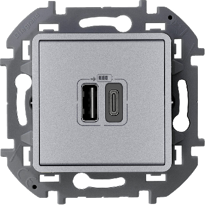 Зарядное устройство с двумя USB разьемами A C 240В/5В 3000мА INSPIRIA алюминий